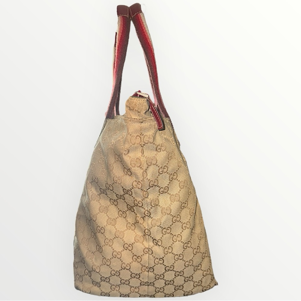 Gucci Tote Bag Sherry Line Cream Tan Gold and Red Monogram GG Supreme Zip Top - Picture 9 of 16